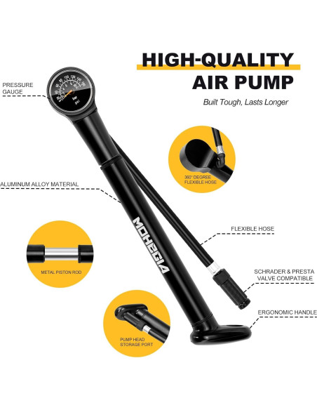 Bomba de Marco de Bicicleta MOHEGIA 160 PSI con Manómetro