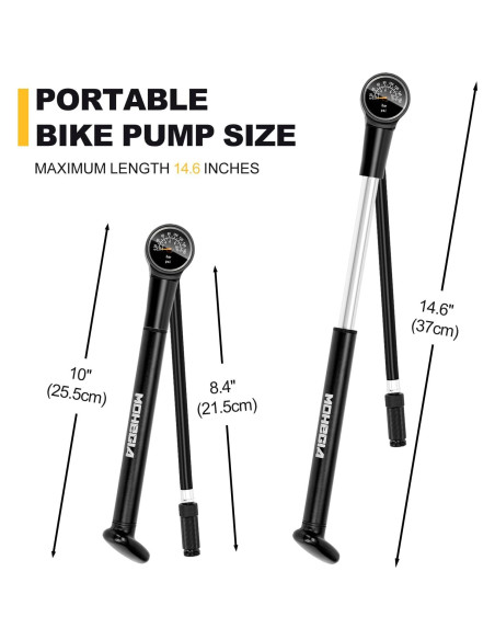 Bomba de Marco de Bicicleta MOHEGIA 160 PSI con Manómetro
