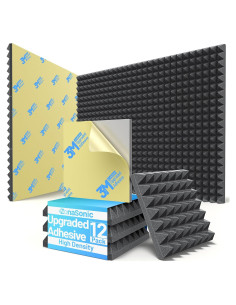 Paquete de 12 Paneles Acústicos ZonaSonic Pirámide 5.08cm Negro