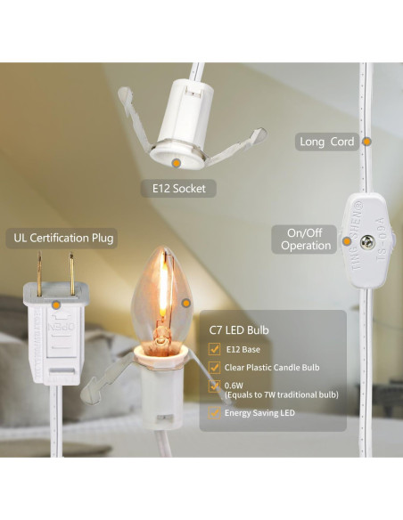 Cable de Luz LED con Bombillas C7 MEILUX - 2 Unidades 2700K