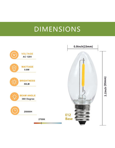 Cable de Luz LED con Bombillas C7 MEILUX - 2 Unidades 2700K