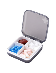 Organizador de Pastillas Portátil ZDQZC - Caja Compacta 4 Compartimentos Gris