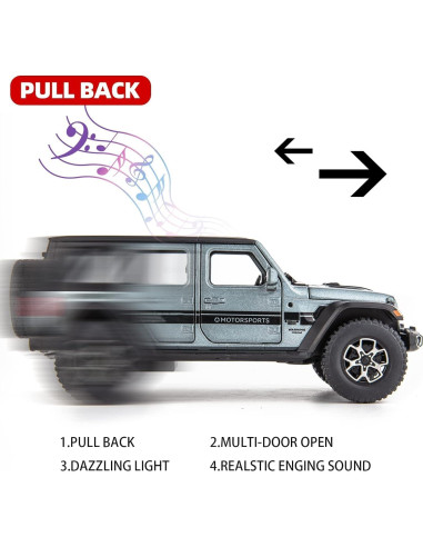 Coche de Juguete Wrangler WAKAKAC 1/32 Metal Retroceso Luz Sonido