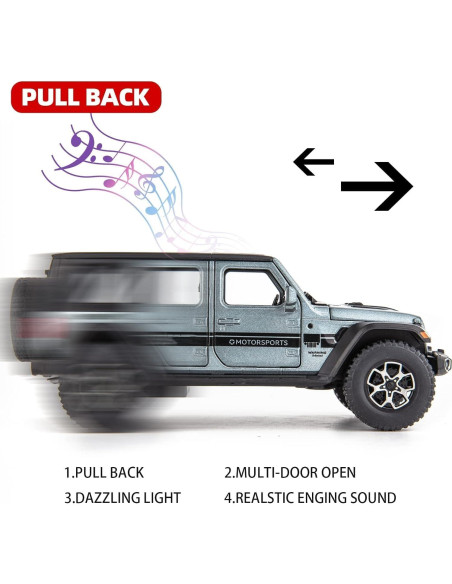 Coche de Juguete Wrangler WAKAKAC 1/32 Metal Retroceso Luz Sonido