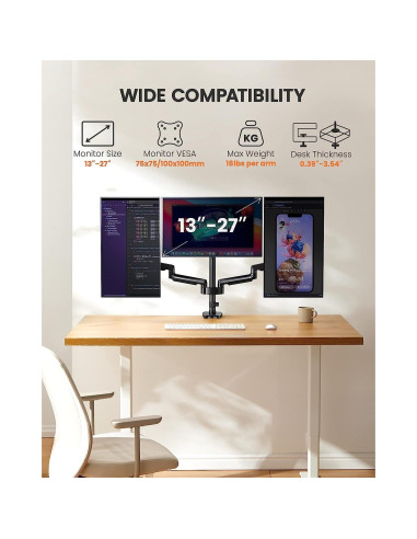 Soporte Triple para Monitores ErGear EGTS5B 13-27" Negro