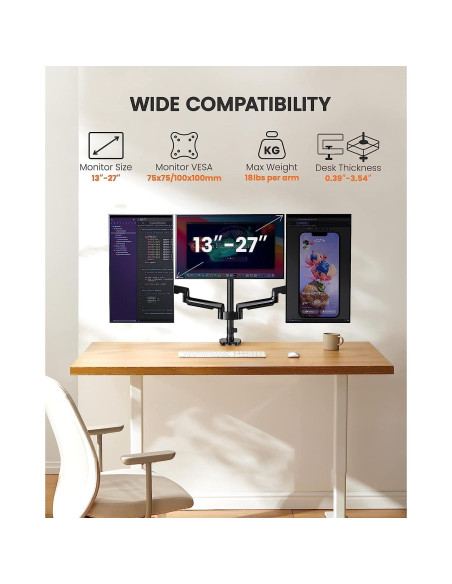 Soporte Triple para Monitores ErGear EGTS5B 13-27" Negro