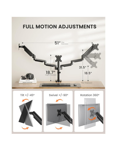 Soporte Triple para Monitores ErGear EGTS5B 13-27" Negro