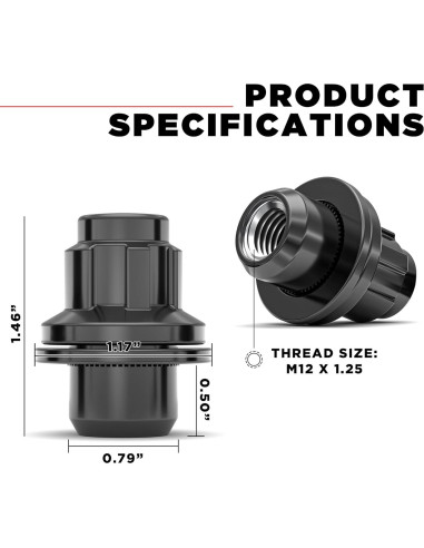 Bloqueos de Rueda White Knight M12x1.25 Cromo Negro - Paquete de 4