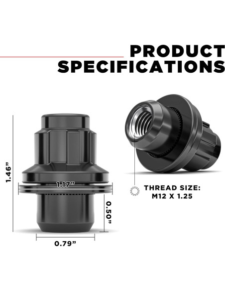 Bloqueos de Rueda White Knight M12x1.25 Cromo Negro - Paquete de 4