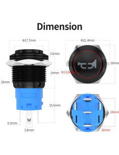 Interruptor de Cuerno Marino DaierTek 12V 16MM LED Azul 2
