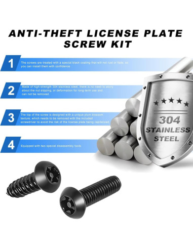 Tornillos Antirrobo MUQIDA para Placas de Matrícula - Acero Inoxidable
