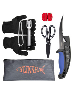 Kit de Cuchillos de Pesca YLINSHA 7 Piezas con Guantes y Cepillo