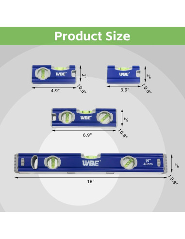 Juego de Niveles Torpedo WBE 4 Piezas Aluminio 40.64 cm