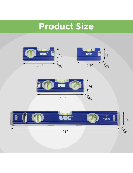Juego de Niveles Torpedo WBE 4 Piezas Aluminio 40.64 cm