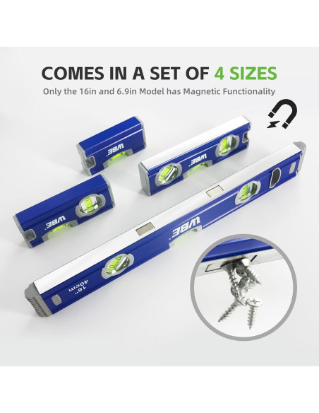 Juego de Niveles Torpedo WBE 4 Piezas Aluminio 40.64 cm