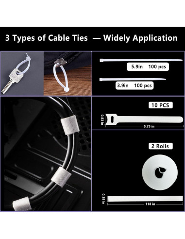Kit de Gestión de Cables ELII 328 Piezas - Clips, Bridas y Mangas