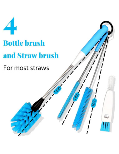 Cepillo de Botellas 4 en 1 TooLe - Azul, 30.48 cm
