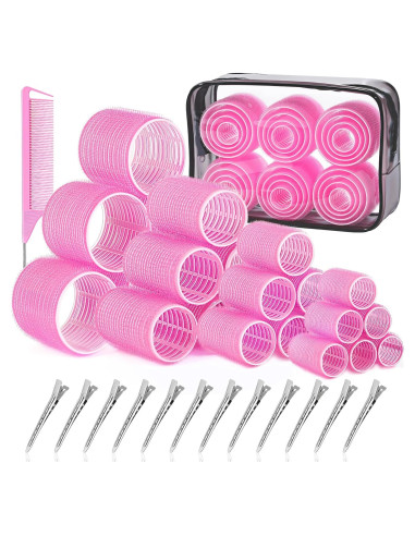 Juego de Rulos IKOCO Rosa 24 Piezas con Clips y Peine