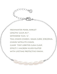 Tobillera de Perlas de Agua Dulce MEVECCO - Plata Esterlina 14K 2
