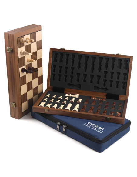Juego de Ajedrez Magnético de Madera 15" con Bolsa Azul
