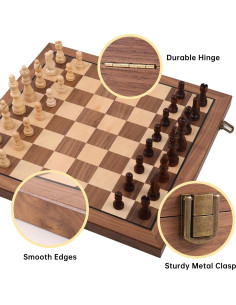 Juego de Ajedrez Magnético de Madera 15" con Bolsa Azul 2