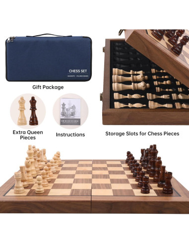 Juego de Ajedrez Magnético de Madera 15" con Bolsa Azul