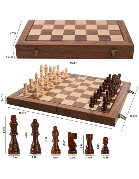 Juego de Ajedrez Magnético de Madera 15" con Bolsa Azul