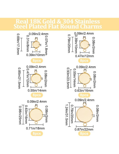 Conectores Cabochon Beebeecraft 48Pcs Latón Baño Oro 18K