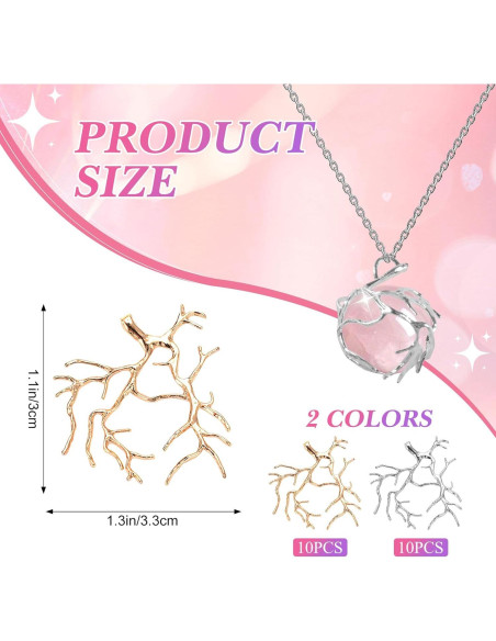 20 Colgantes de Rama en Latón Plateado y Dorado para Joyería DIY