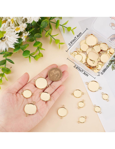 Conectores Cabochon Beebeecraft 48Pcs Latón Baño Oro 18K