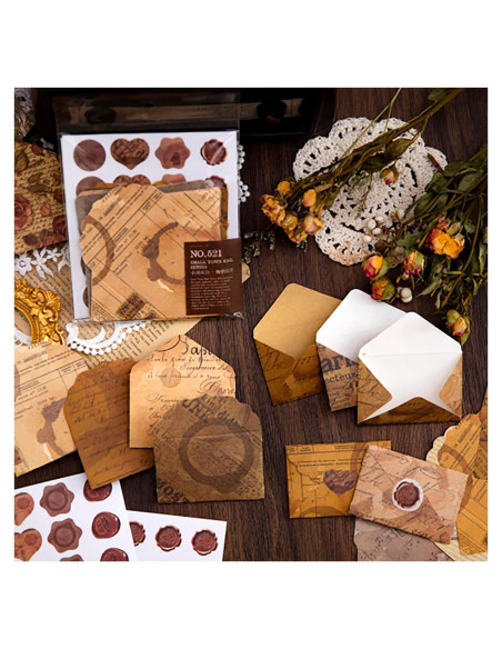 Conjunto de Sobres Vintage Doraking 40 Sobres y Sellos 5x8 cm