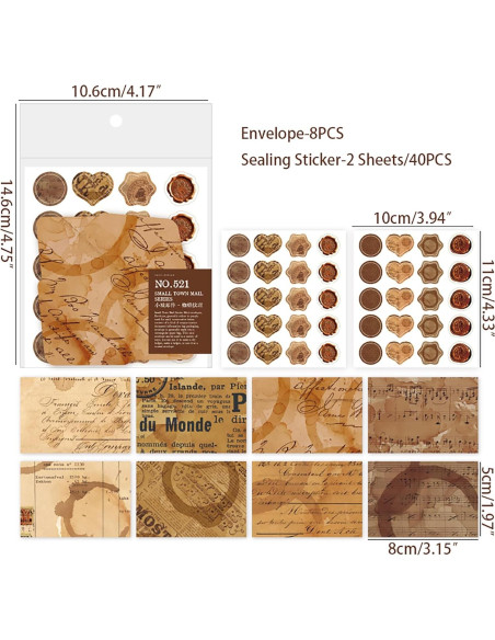 Conjunto de Sobres Vintage Doraking 40 Sobres y Sellos 5x8 cm