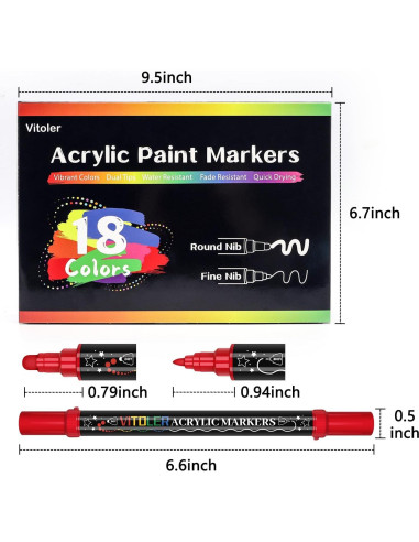 Marcadores de Pintura Acrílica Vitoler 18 Piezas Doble Punta
