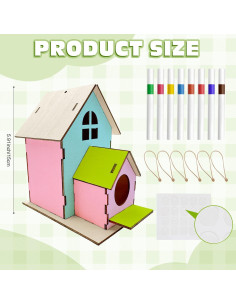 Kit de Manualidades de Casa de Pájaro de Madera Cinrobiye - 6 Piezas 2