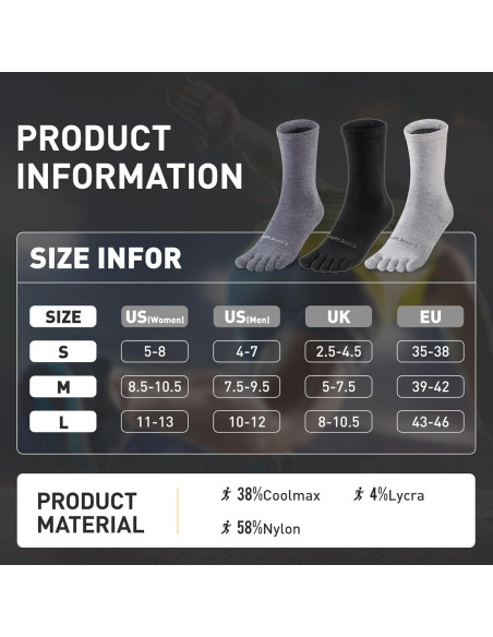 Calcetines Liner de Dedos Cool-max para Correr - 3 Pares