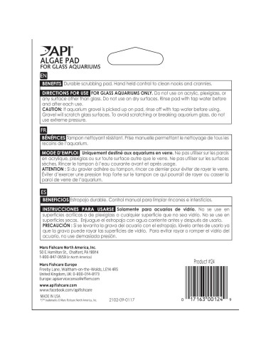 Almohadilla de Algas API para Acuarios de Vidrio 24 cm