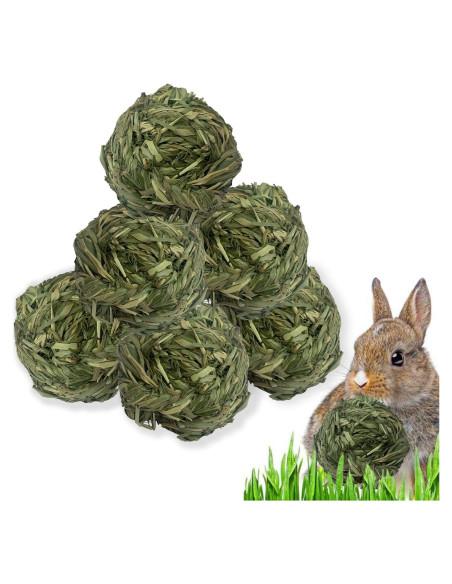 6 Bolas de Heno Timothy MUYG para Conejos y Hámsters 7.6 cm