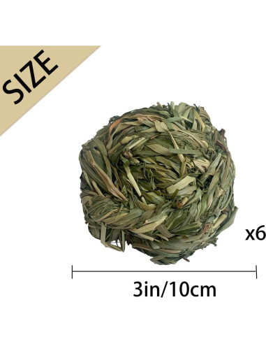 6 Bolas de Heno Timothy MUYG para Conejos y Hámsters 7.6 cm