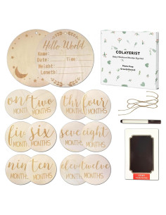Juego de 12 Señales de Hito Mensual para Bebés - Madera