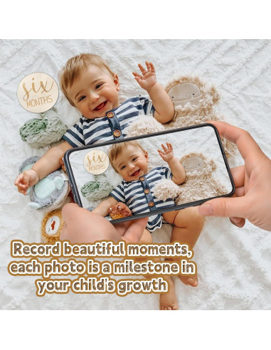 Juego de 12 Señales de Hito Mensual para Bebés - Madera