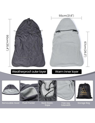 Cubierta para Portabebés Orzbow Gris Oscuro 3 Temporadas Impermeable