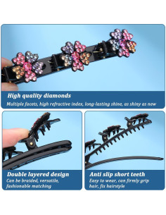 12 Clips de Cabello Trenzados Ptwola con Rhinestones - Accesorios Elegantes 2