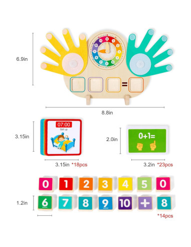 Bloques numéricos educativos 2 en 1 con reloj Montessori