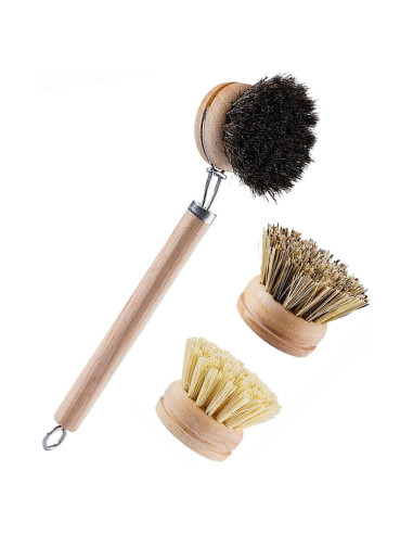 Cepillo de Platos de Bambú SUPRNN con 3 Cabezas Naturales