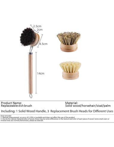 Cepillo de Platos de Bambú SUPRNN con 3 Cabezas Naturales