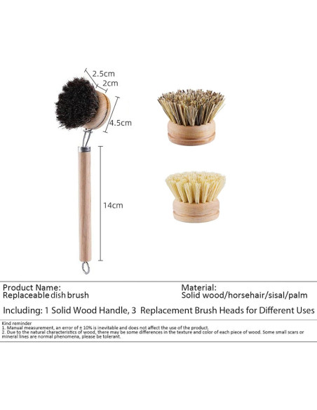 Cepillo de Platos de Bambú SUPRNN con 3 Cabezas Naturales