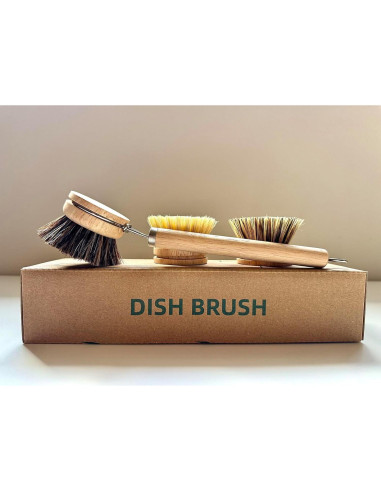 Cepillo de Platos de Bambú SUPRNN con 3 Cabezas Naturales