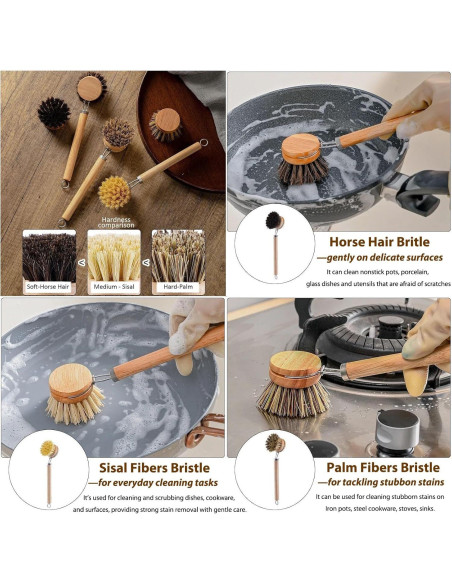 Cepillo de Platos de Bambú SUPRNN con 3 Cabezas Naturales