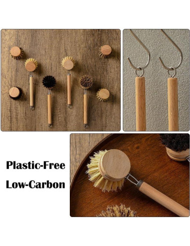 Cepillo de Platos de Bambú SUPRNN con 3 Cabezas Naturales