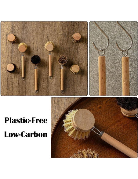 Cepillo de Platos de Bambú SUPRNN con 3 Cabezas Naturales